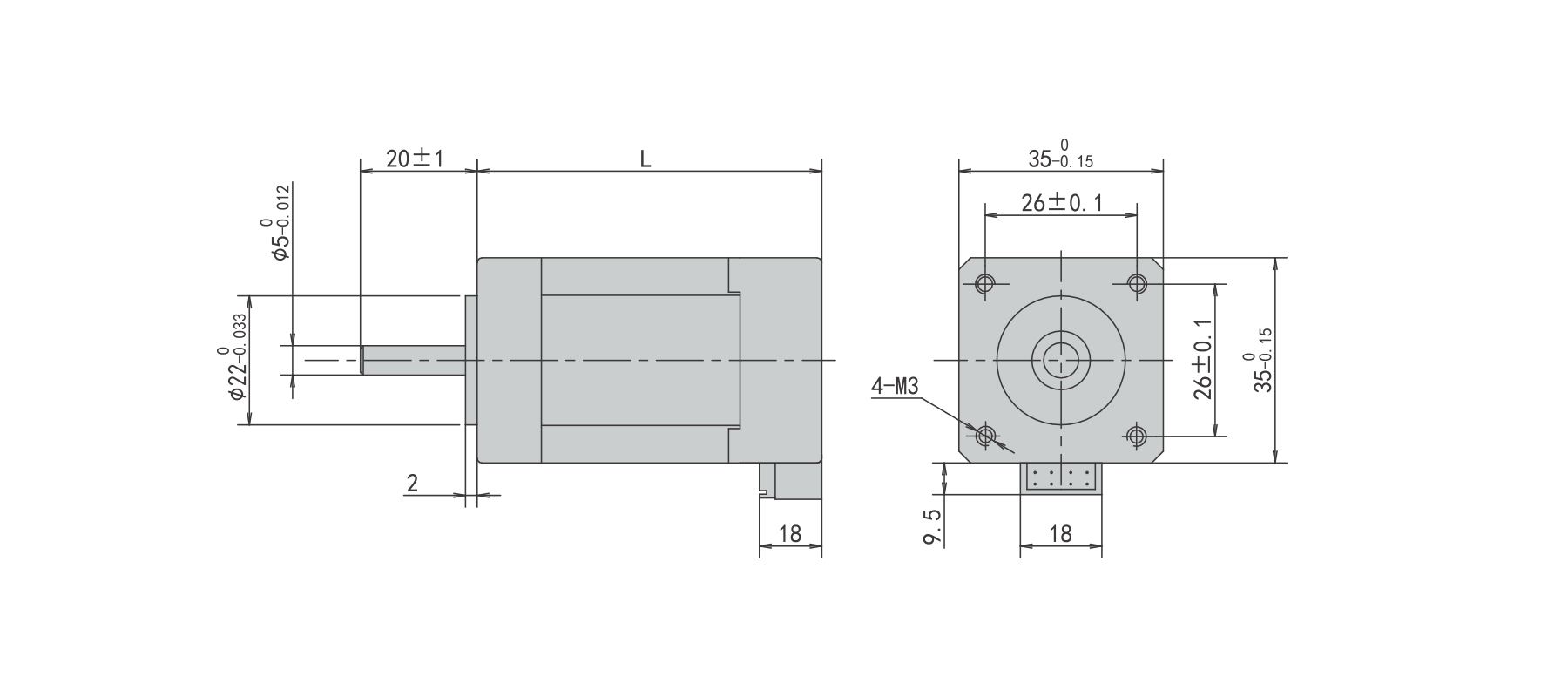 PBLS35HE 35mm BLDC motor outline dimensions drawing