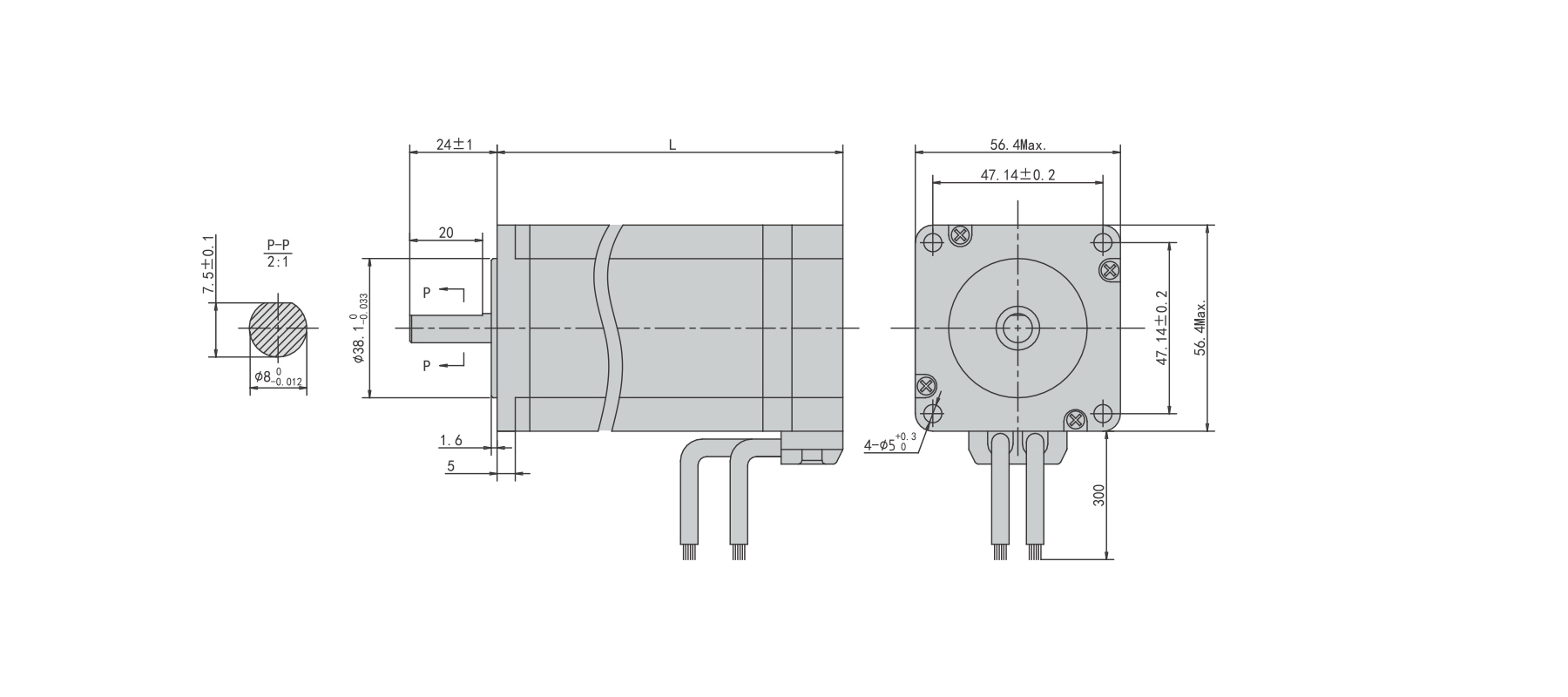 PBLS56HE 56mm BLDC motor outline dimensions drawing