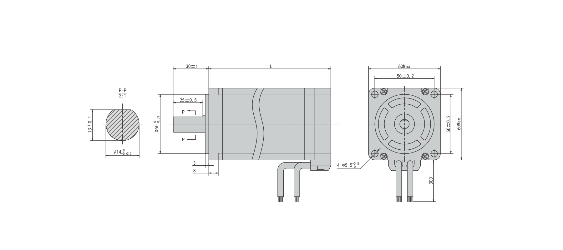 PBLS60HE 60mm BLDC motor outline dimensions drawing