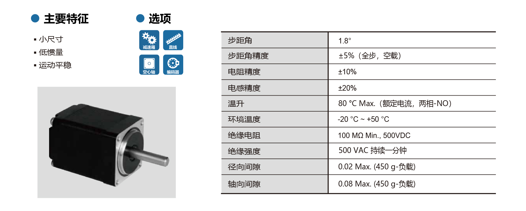 PHB28Y NEMA 11 1.8deg bipolar 2 phase stepper motor general specifications