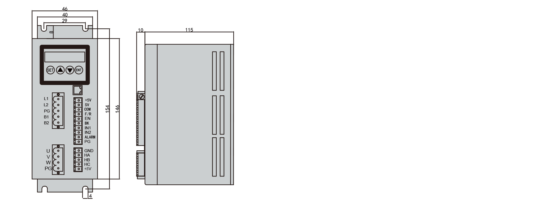 PBLD-C22020A bldc driver dimension diagram