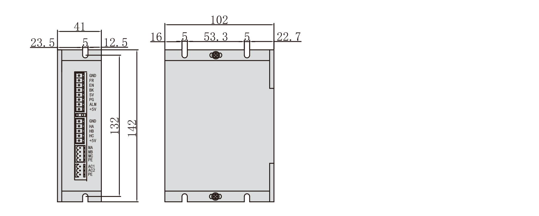 PBLD-H22020A bldc driver dimension diagram