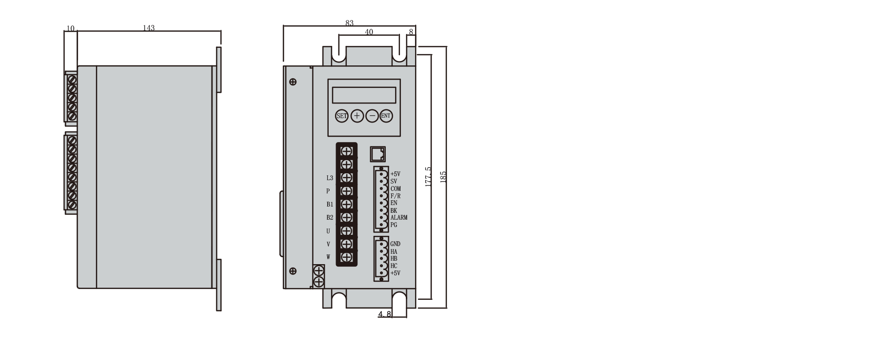 PBLD-S22035A bldc driver dimension diagram