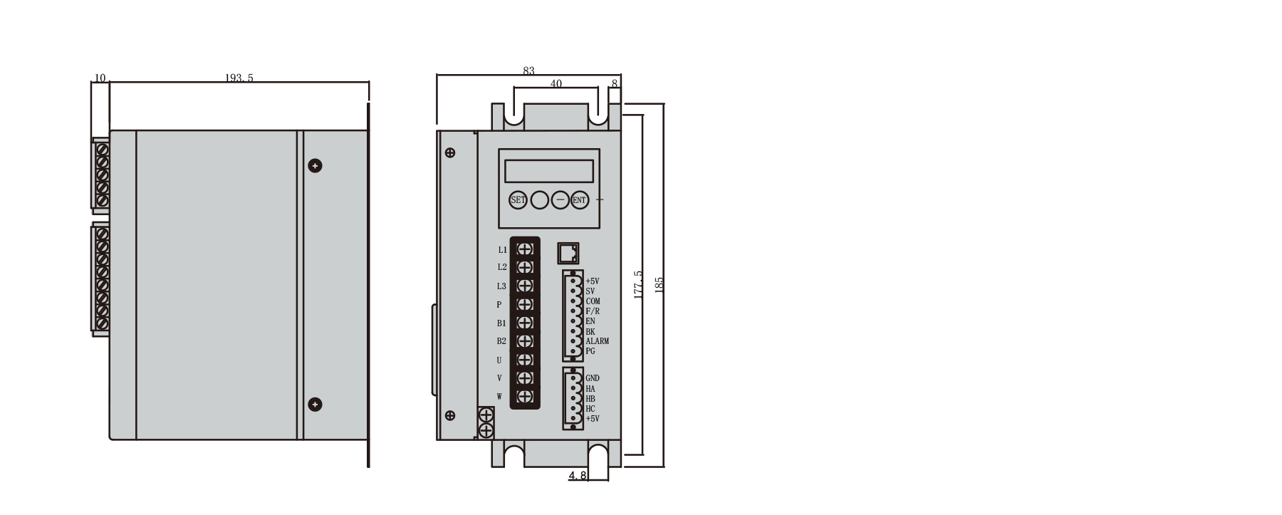 PBLD-S22075A bldc driver dimension diagram