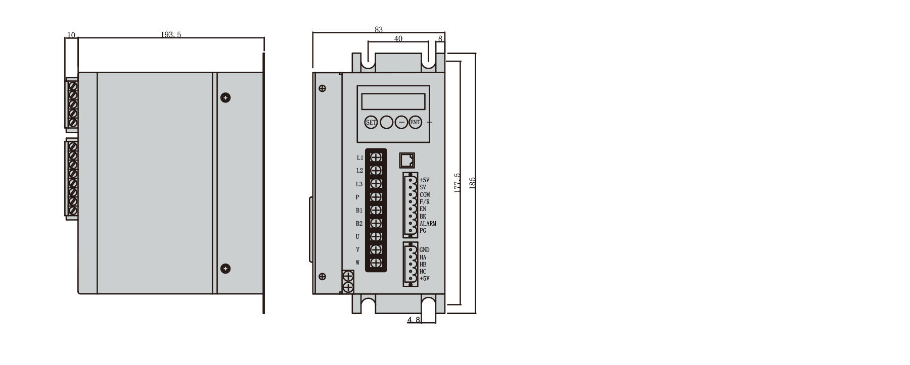 PBLD-S380100A bldc driver dimension diagram