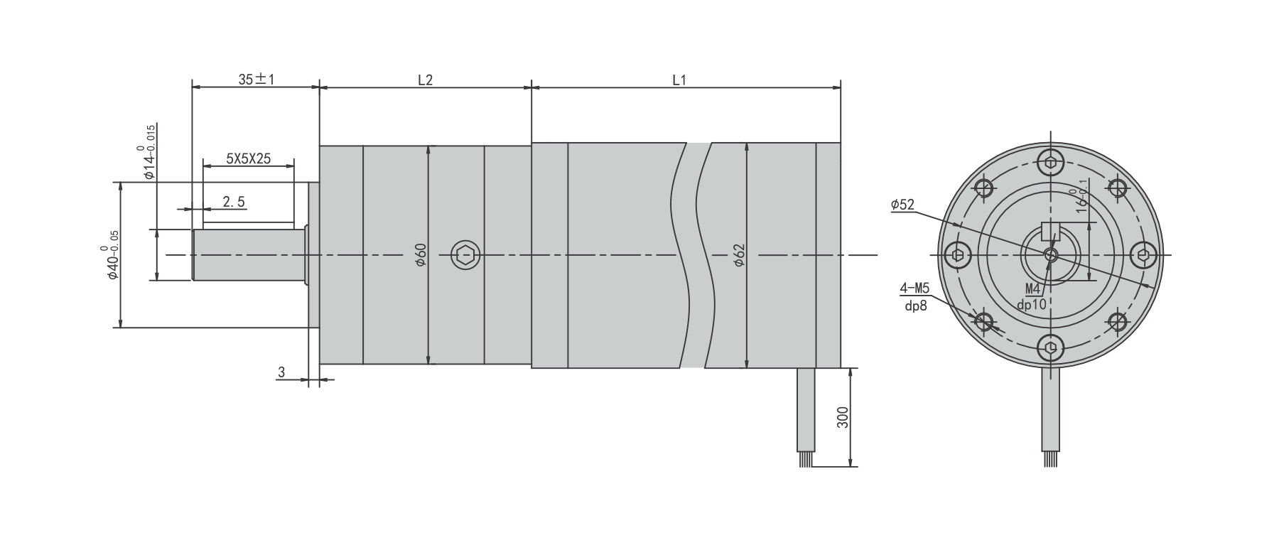 PBLR62GE round dia.62mm Brushless geared motor winding and hall sensor wiring connection