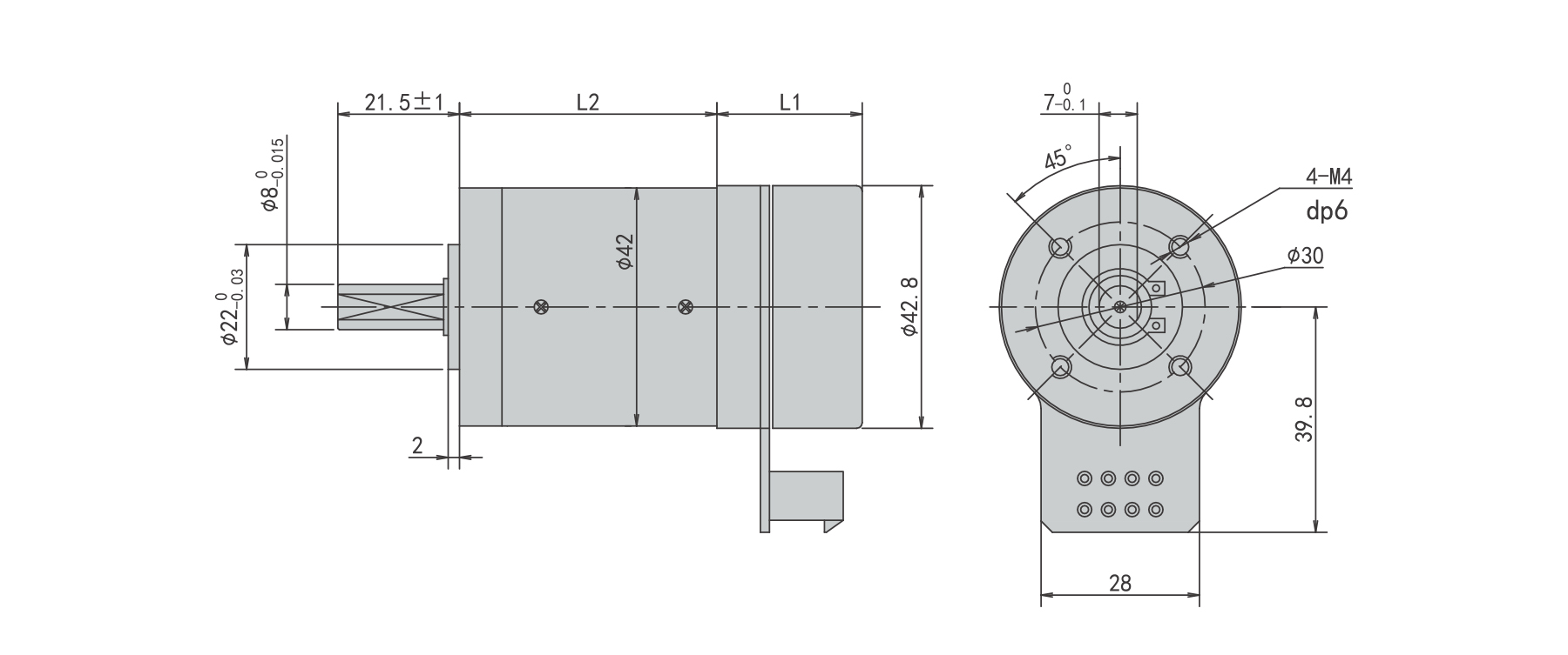 PBLR42GH dia.42mm geared brushless outrunner motor outline dimensions drawing