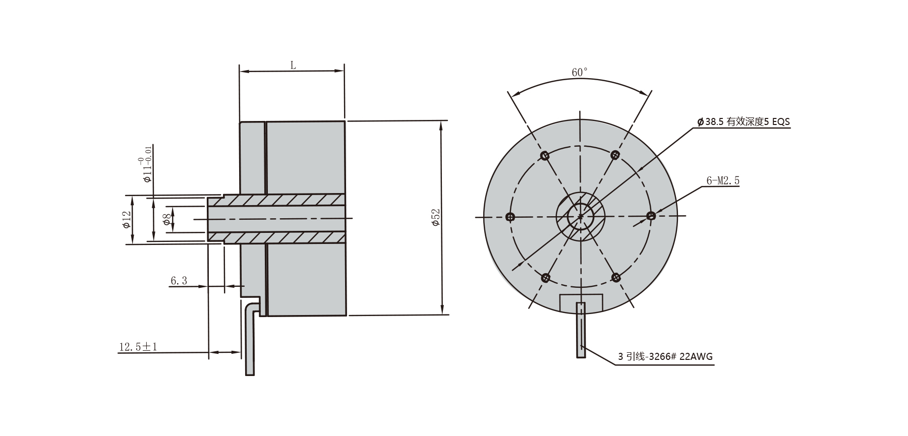 PBLR52EK dia.52mm hollow shaft outrunner bldc motor winding and hall sensor wiring connection