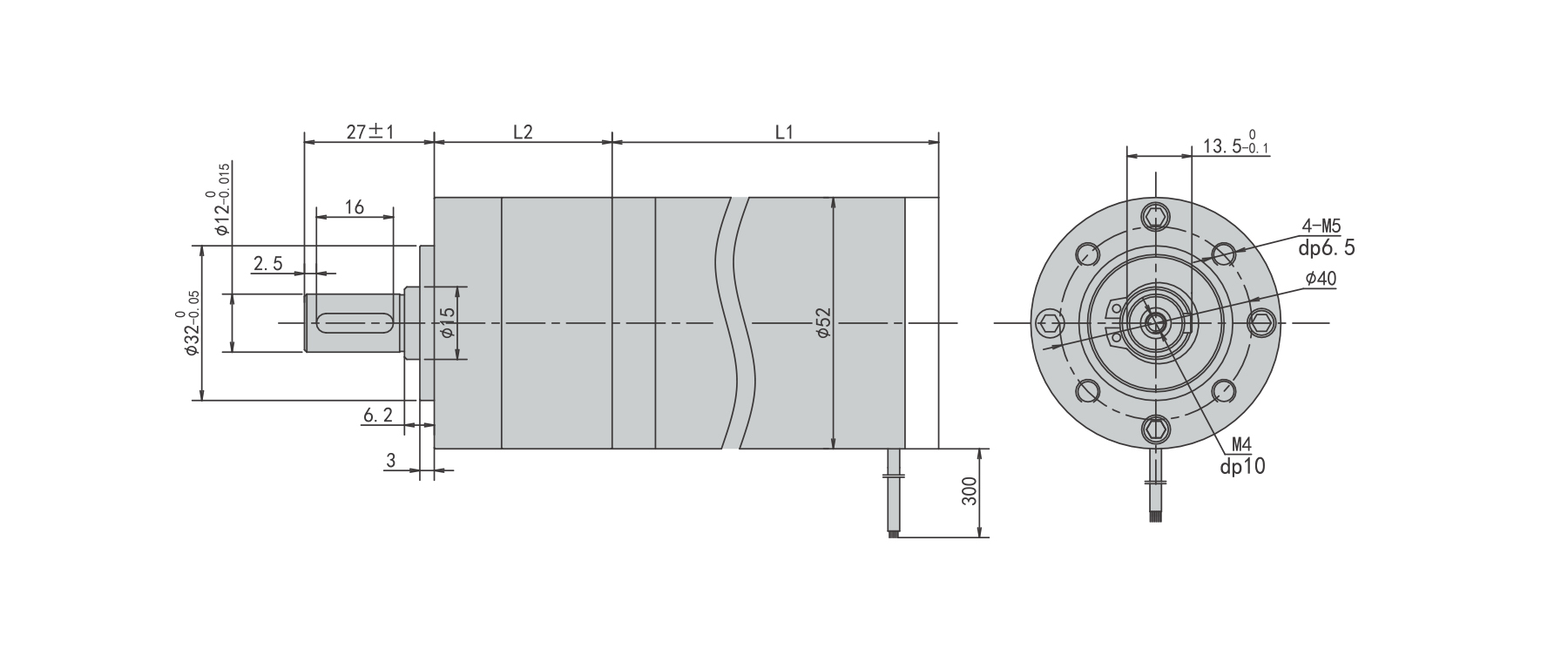PBLR52GE round dia.52mm Brushless geared motor winding and hall sensor wiring connection