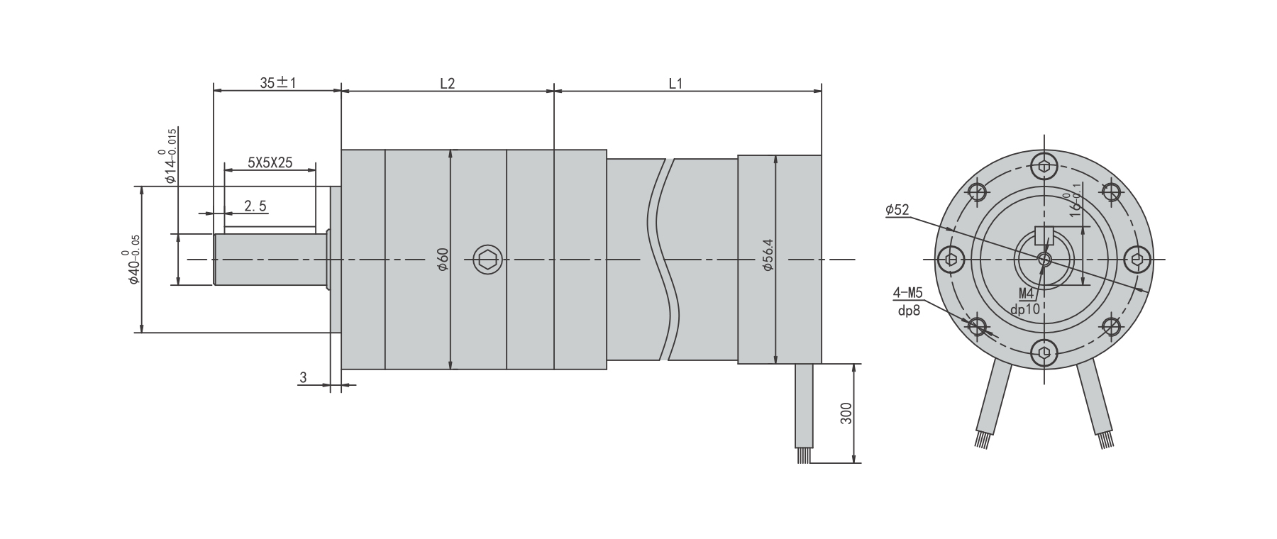 PBLR56GE round dia.56mm Brushless geared motor winding and hall sensor wiring connection