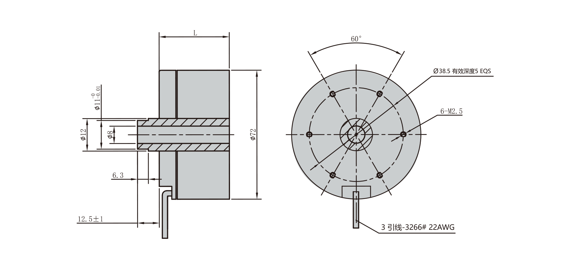 PBLR72EK dia.72mm hollow shaft outrunner bldc motor winding and hall sensor wiring connection