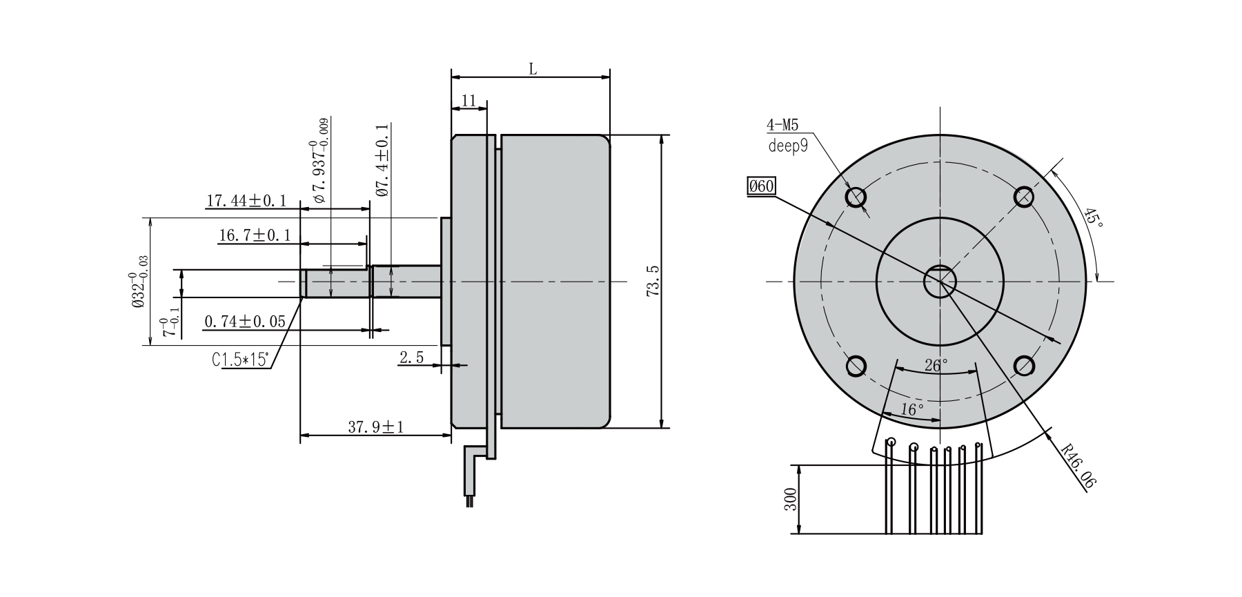 PBLR75RH dia.75mm integrated outrunner bldc motor winding and hall sensor wiring connection