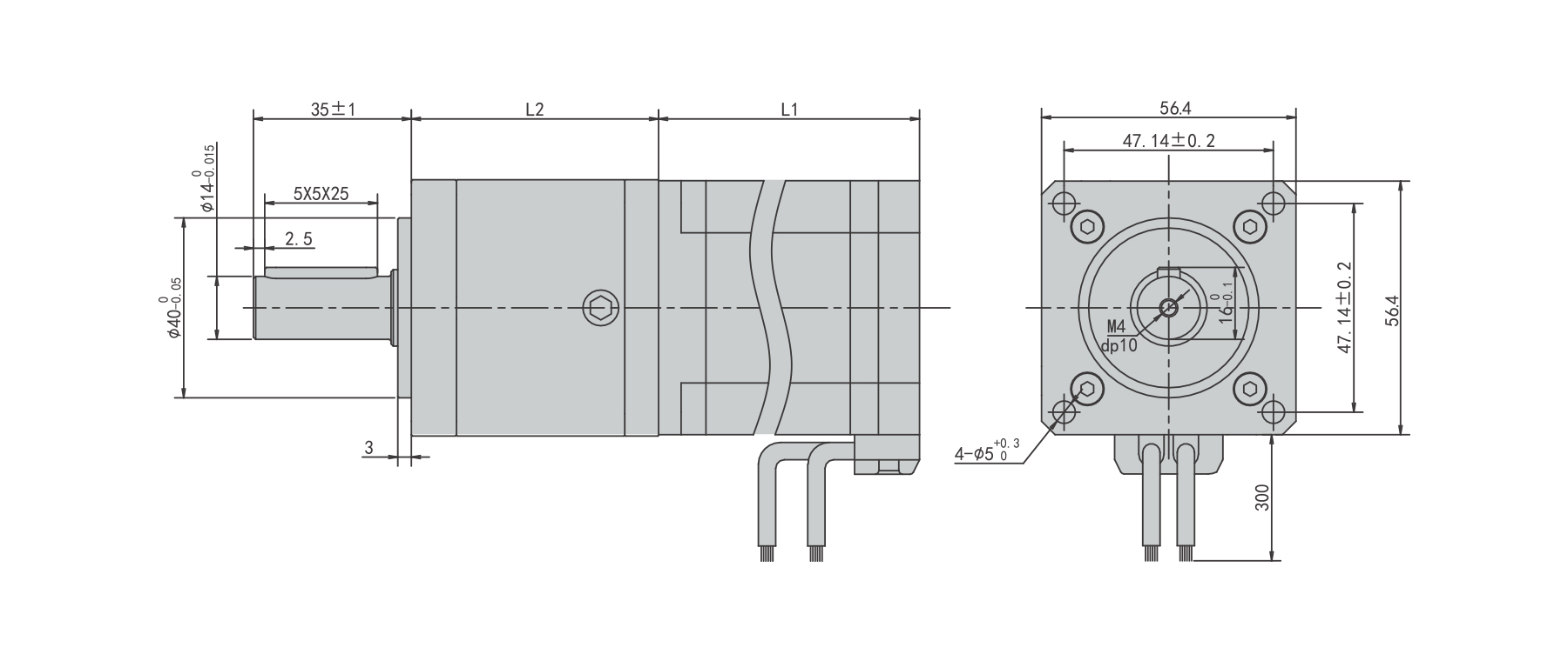 PBLS56GE 56mm square Brushless geared motor winding and hall sensor wiring connection