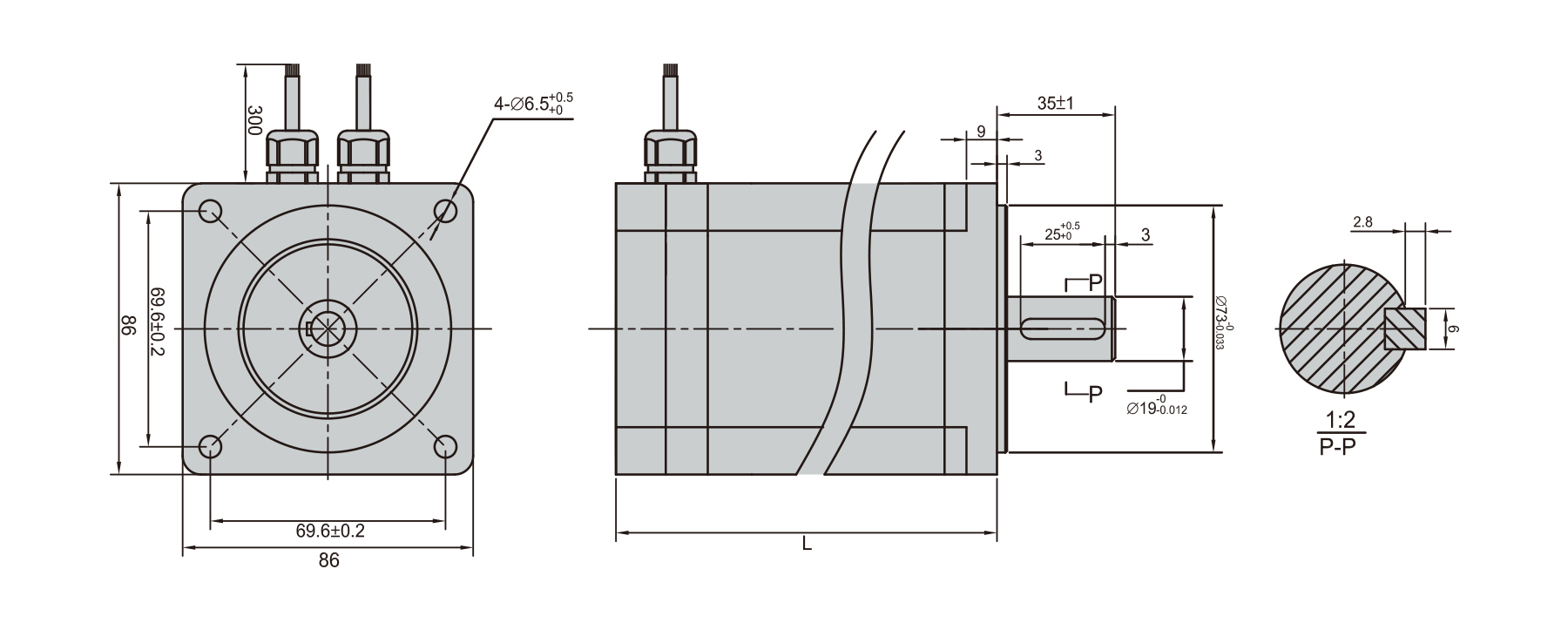 PBLS86PE nema 34 waterproof bldc motor outline dimensions drawing