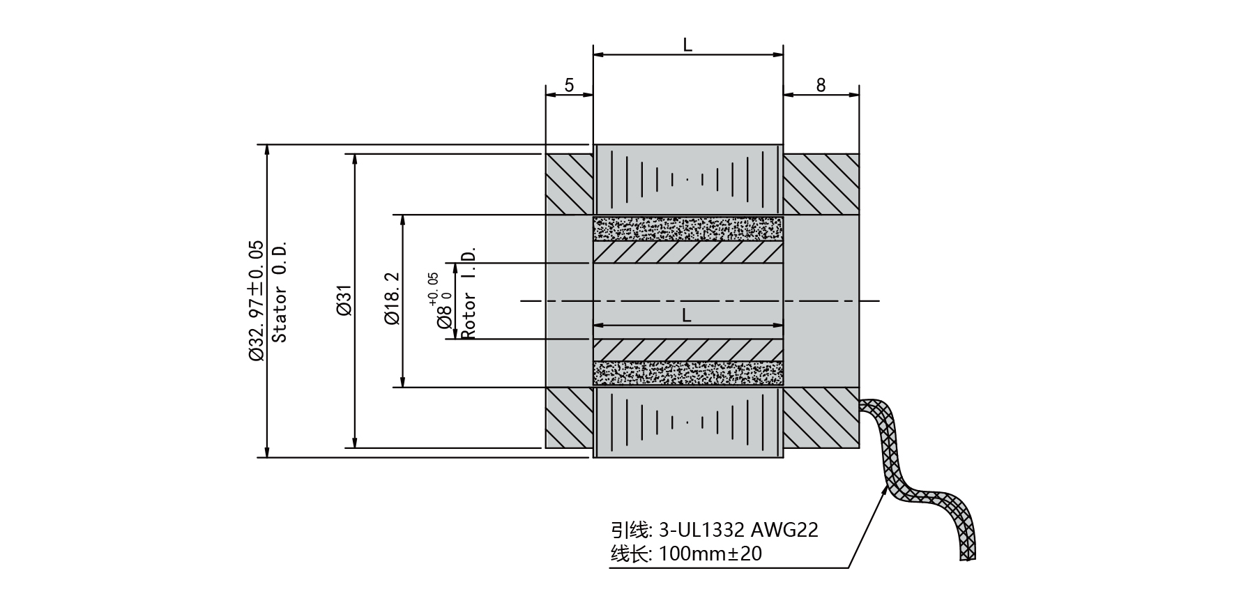 PBLR33FE O.D.33mm frameless brushless motor outline dimensions drawing