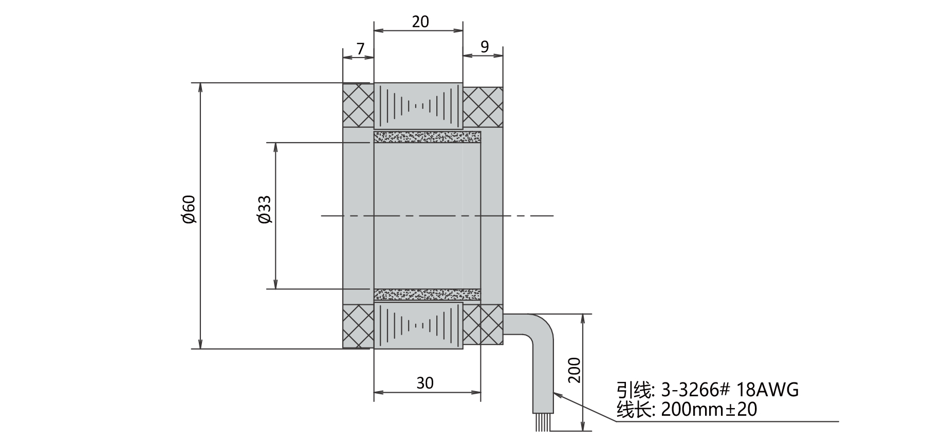 PBLR60FH O.D.60mm frameless brushless motor outline dimensions drawing